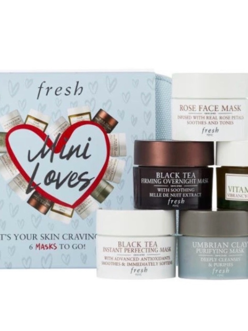 fresh Mini Loves Light Blue Travel Pouch with 6 Skincare Masks